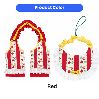 Red Christmas Dog Knee Pad and Drool Bib Set Color Red color option of Christmas dog knee pad and drool bib set with white lace and yellow trim