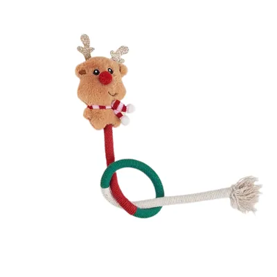 Reindeer Christmas Sisal Rope Cat Toy Reindeer Christmas cat toy with plush reindeer, red green rope ring and white tassel