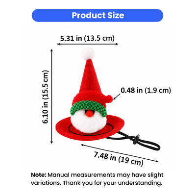 Christmas Cat Santa Hat Size Guide Christmas cat Santa hat size chart showing hat height width and brim measurements
