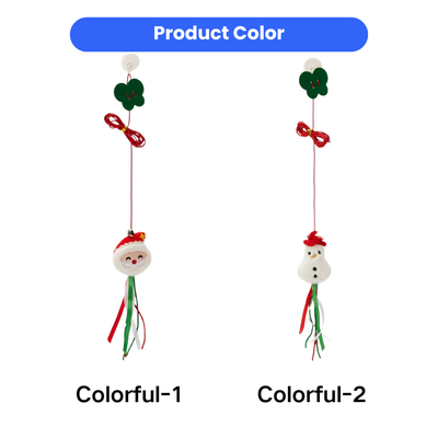 Christmas Hanging Cat Toy Color and Style Options Christmas hanging cat teaser available in Santa and snowman designs with red green and white ribbons