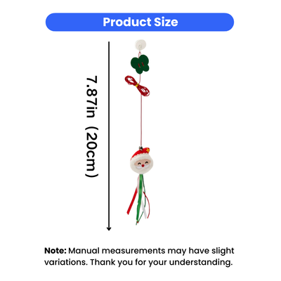 Christmas Hanging Cat Teaser Size and Adjustable Length Christmas hanging cat teaser with suction cup and adjustable cord measuring approximately 7.87 inches long