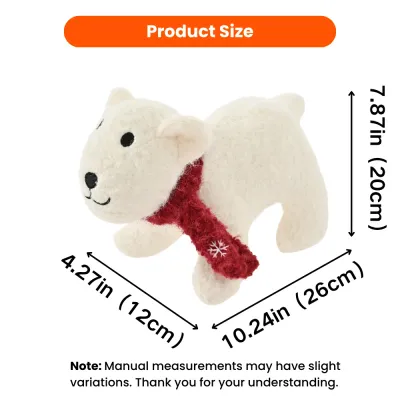 Christmas Polar Bear Dog Toy Size 10.24 Inches Christmas polar bear dog toy size 10.24 by 4.27 by 7.87 inches with product dimensions shown