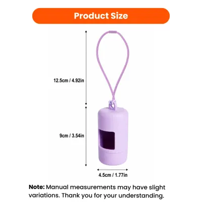 Portable poop bag holder size measurement showing compact dimensions for dog walking