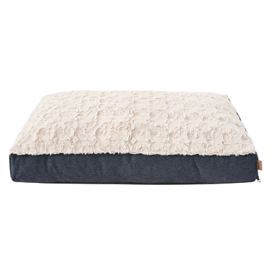 Soft Rose Dog Mat with Removable Washable Cover Soft cream rose dog mat with navy sides and zippered removable cover isolated on white background