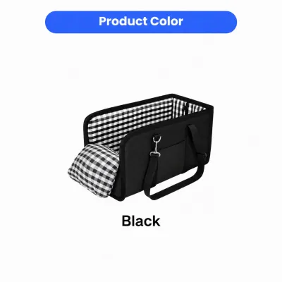 Black Plaid Dog Car Booster Seat Color Option Black dog car booster seat with black and white plaid interior cushion and safety straps