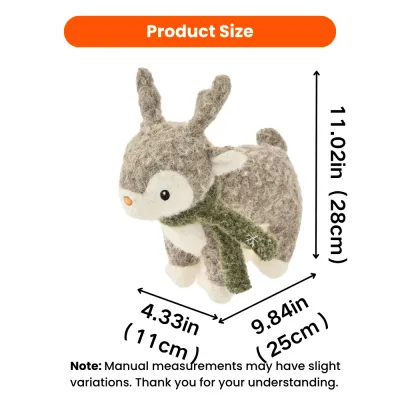 Christmas reindeer dog toy measuring 11.02 by 9.84 by 4.33 inches