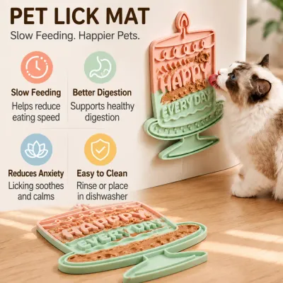 Silicone Pet Lick Mat Slow Feeding Benefits Silicone pet lick mat for cats and dogs with slow feeding, digestion support and anxiety relief features