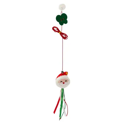 Santa Christmas hanging cat teaser with suction cup red adjustable cord plush Santa and colorful ribbons
