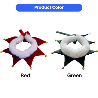 Red and green Christmas pet jingle bell collars with white plush trim for dogs and cats