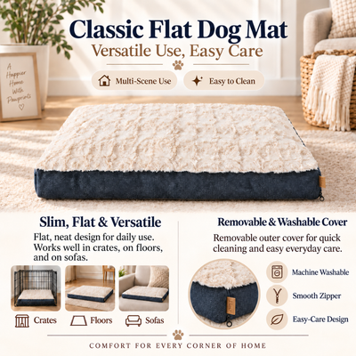 Washable Flat Dog Mat with Removable Cover Flat dog mat with removable washable cover for crates, floors and sofas