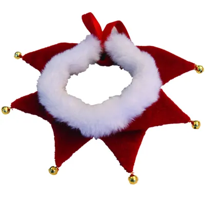 Christmas Pet Jingle Bell Collar Red and White Red and white Christmas pet collar with soft plush trim and gold jingle bells for dogs and cats