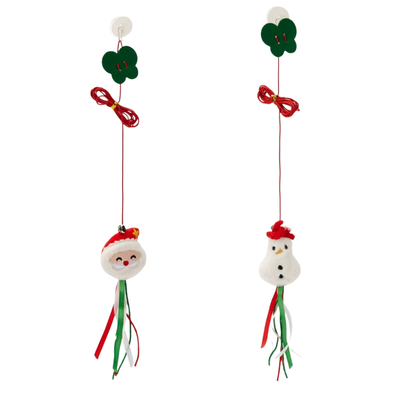 Christmas Hanging Cat Teaser Santa and Snowman Styles Santa and snowman Christmas hanging cat teaser toys with suction cups adjustable cords and colorful ribbons