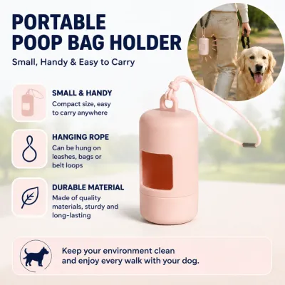 Small handy dog poop bag holder with hanging rope and durable material