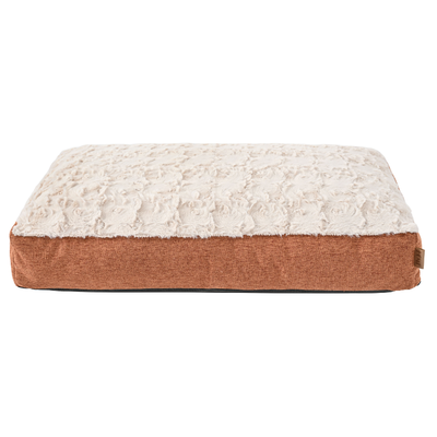 Soft Rose Dog Bed Mat Front Product View Soft cream rose dog bed mat with brown fabric sides displayed on a white background