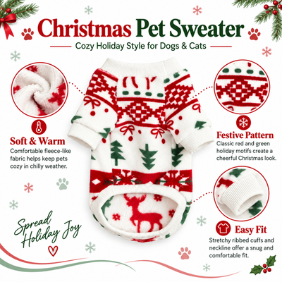 Soft Warm Christmas Pet Sweater Features Soft warm Christmas pet sweater with festive pattern and ribbed cuffs for dogs and cats