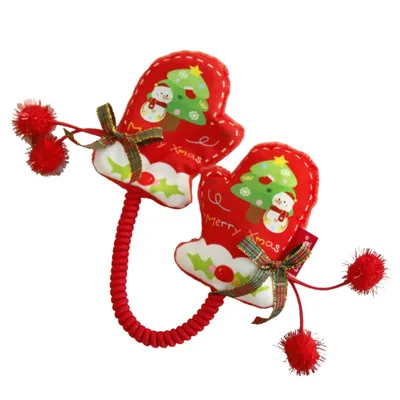Red Christmas Catnip Mitten Toy for Cats Red Christmas catnip mitten toy for cats with tree pattern ribbon pom poms and connecting cord