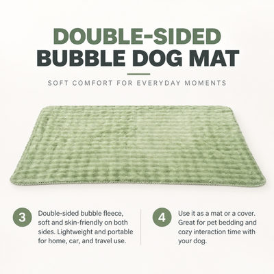Green double sided bubble dog mat made with soft lightweight fleece for home car and travel