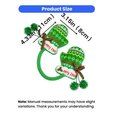 Christmas catnip mitten toy for cats measuring 4.33 x 3.15 inches with connected play cord
