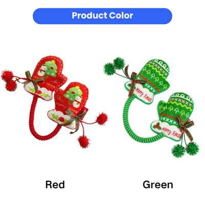 Christmas catnip toys for cats available in red and green festive mitten designs