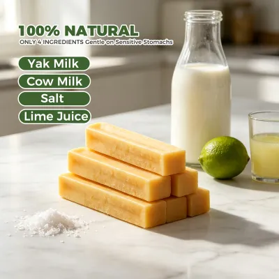 Natural yak milk dog chews made with yak milk, cow milk, salt and lime juice