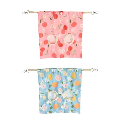 Wholesale hanging pet hammock with double openings, metal hooks and colorful cherry and floral fruit prints for small pets