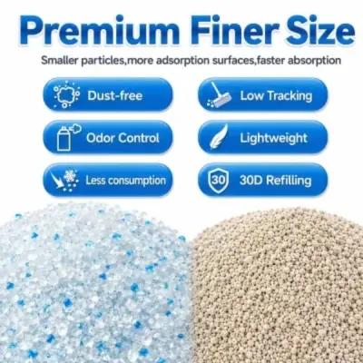 Premium fine crystal cat litter with low dust, odor control, low tracking and lightweight particles