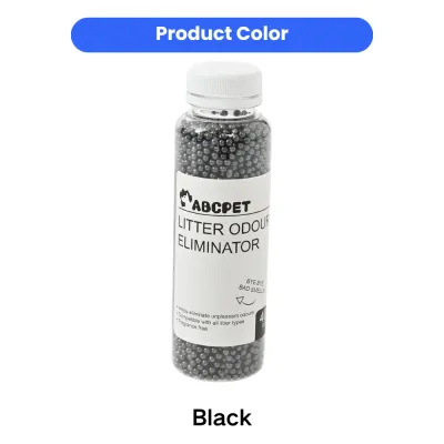 Black cat litter odour eliminator beads in a 40g bottle for litter box odor control