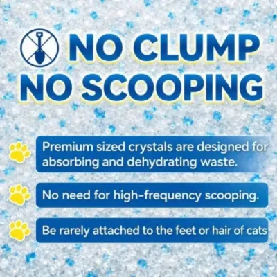 Non clumping crystal cat litter designed for moisture absorption, low tracking and less frequent scooping