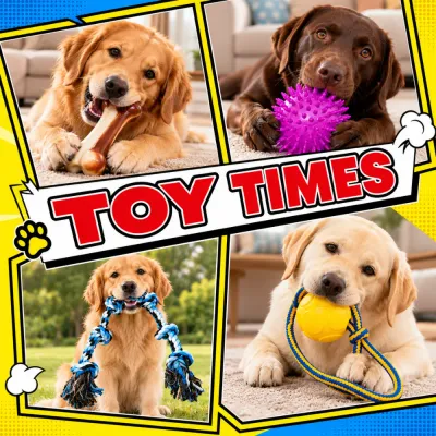 Assorted Dog Chew Toys for Interactive Play Dogs playing with bone chew toy spiky ball rope tug toy and ball with rope