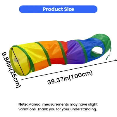 Rainbow Cat Tunnel Size 39.37 x 9.84 Inches Rainbow cat tunnel measuring 39.37 inches long and 9.84 inches wide for kittens and indoor cats