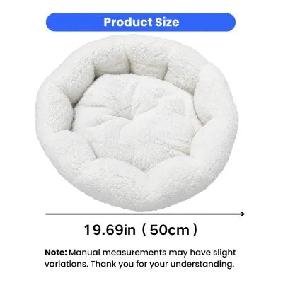 50cm White Plush Cat Bed Size Guide 50cm white plush round cat bed measuring 19.69 inches in diameter