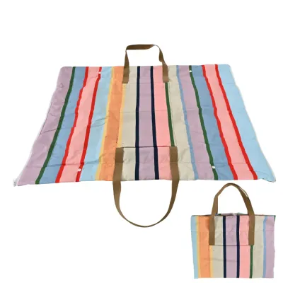 Colorful foldable pet mat with built-in handles shown open and folded