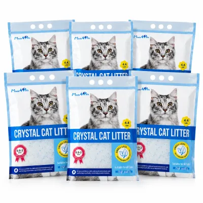 6 pack crystal cat litter with silica gel crystals for odor control and everyday cat litter box use