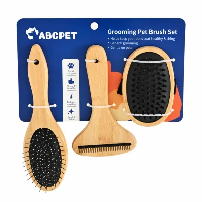 3 Piece Bamboo Pet Grooming Brush Set for Dogs and Cats 3 piece bamboo pet grooming brush set with pin brush, comb and rubber massage brush for dogs and cats