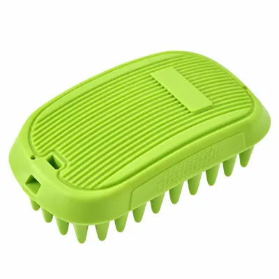 Green silicone pet bath brush with soft bristles for dog and cat grooming and bathing