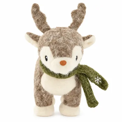 Christmas Felt Reindeer Figurine with Green Scarf Christmas Felt Reindeer Figurine with Green Scarf