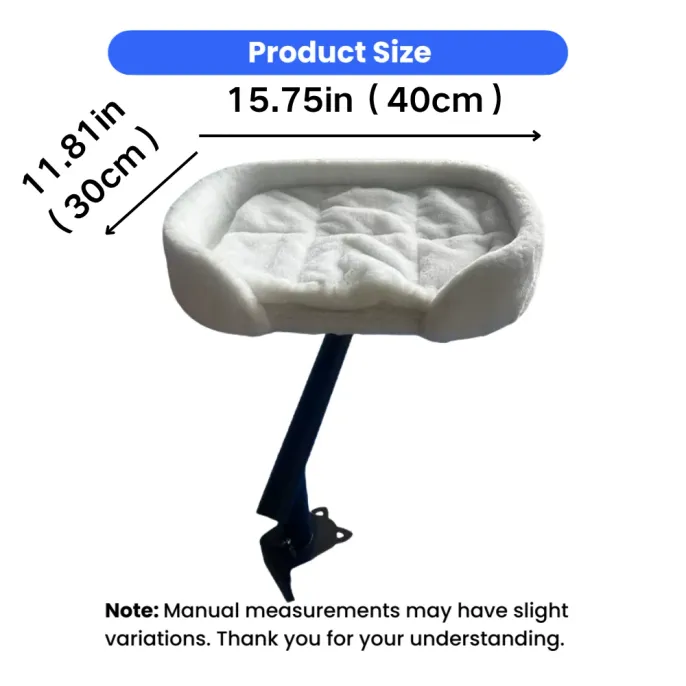 360 Degree Rotating Desk Cat Bed Size 40 x 30 cm Grey rotating desk cat bed measuring 40 cm by 30 cm with soft plush cushion and black mounting bracket