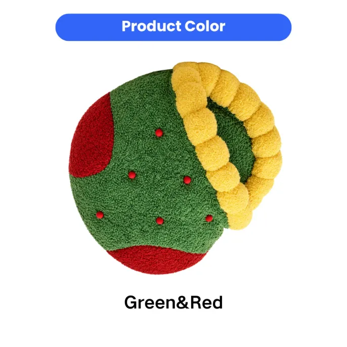 Red and Green Christmas Stocking Cat Bed Color Display Red and green Christmas stocking cat bed with soft sherpa texture, yellow plush entrance and festive color combination